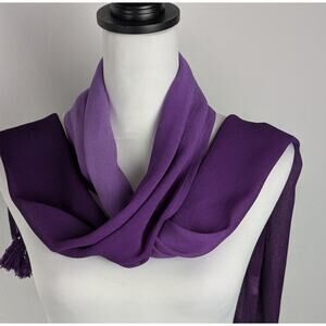 Vtg Pegasus Hand Dyed Silk Crepe Scarf Ombré Purple Tassels Fiber Art 68x11 EUC